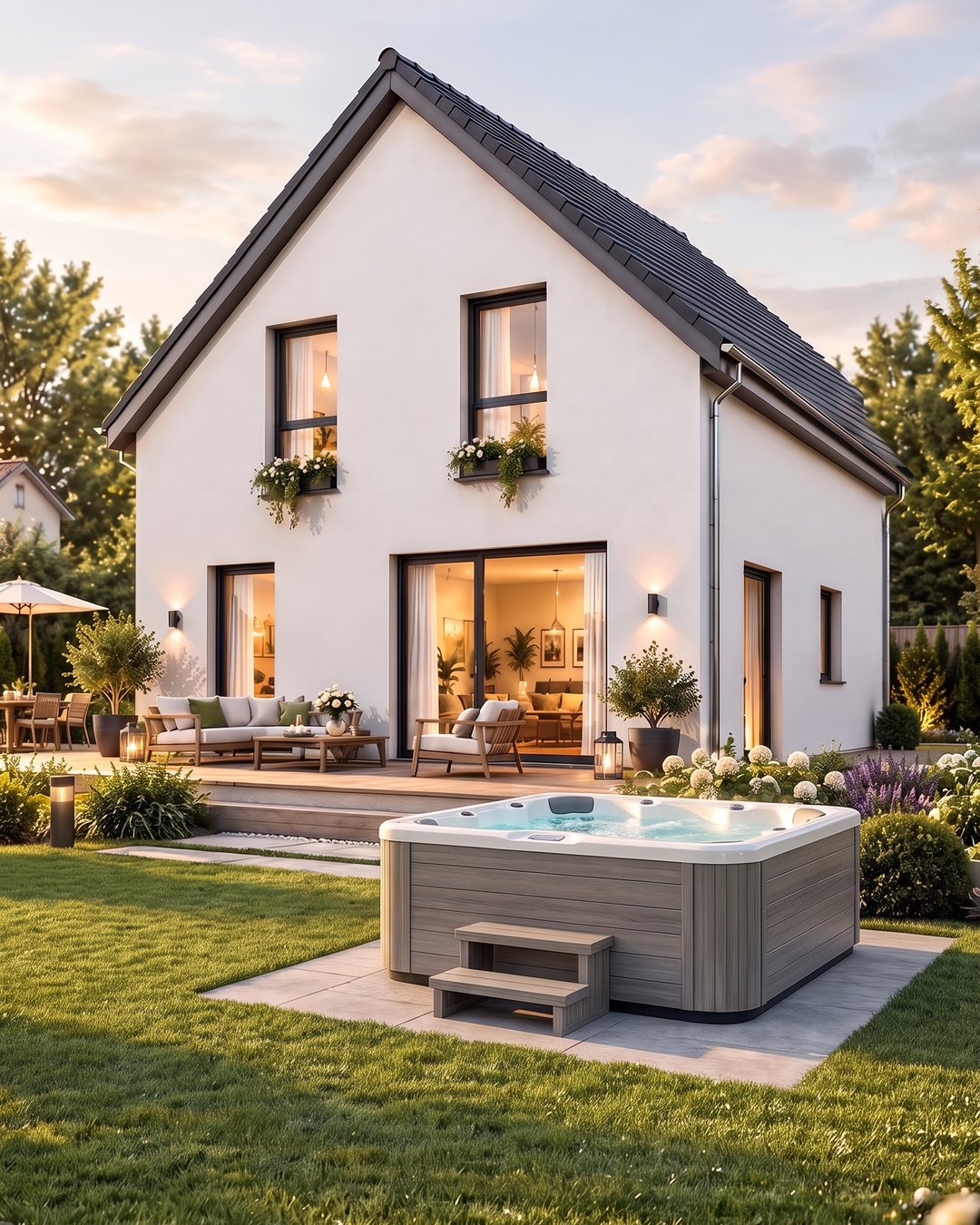 Haus mit Whirlpool – Gartenseite
