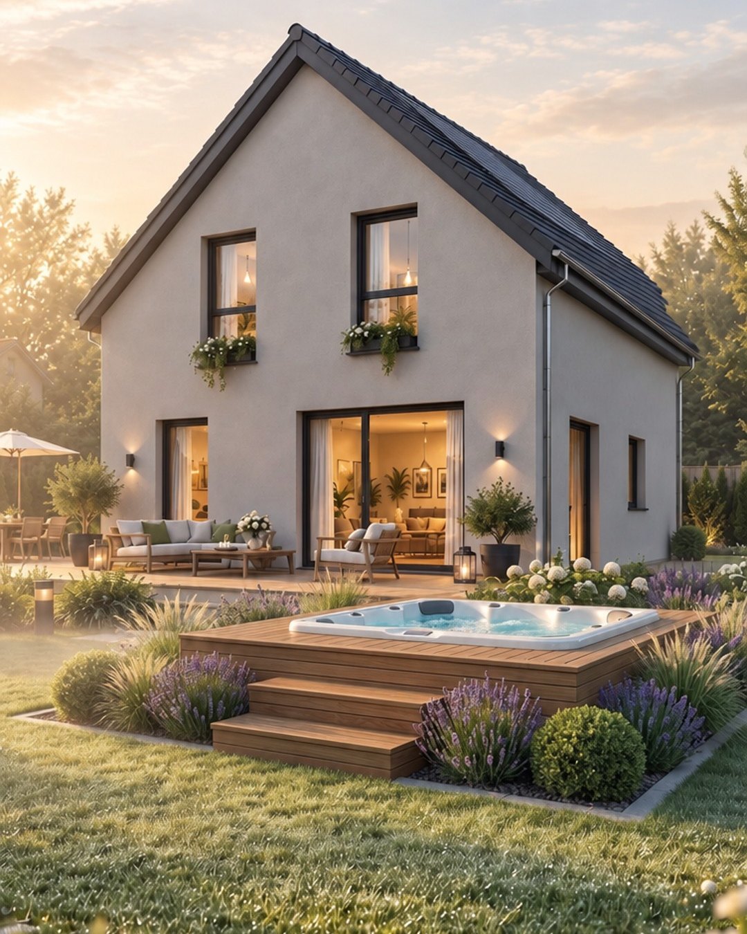 Haus mit Whirlpool – Gartenseite