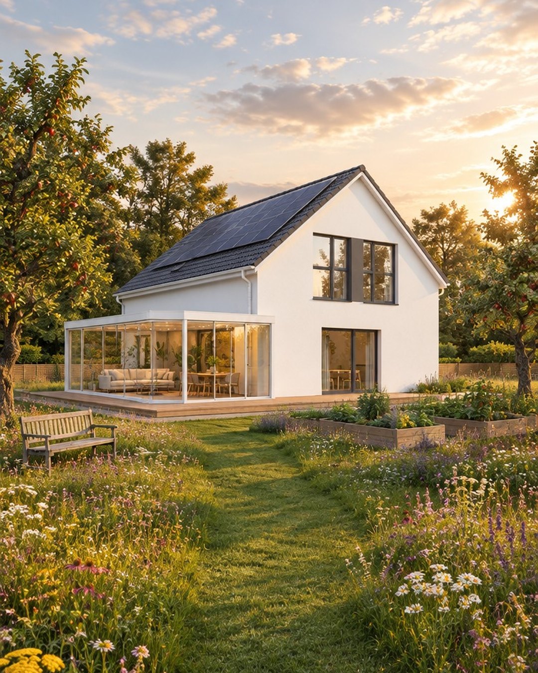 Haus mit Wintergarten – Gartenseite